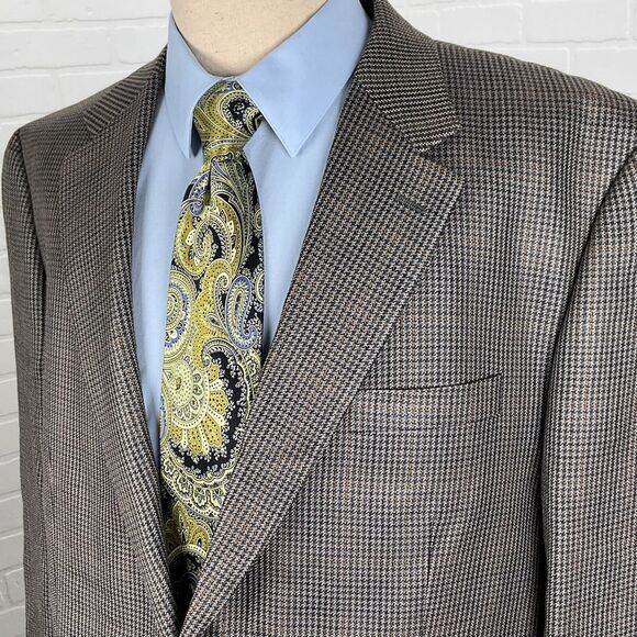 Chaps Other - Chaps Blazer Men 48L Gray Gold Prince Edward Plaid Silk Career Classic Party